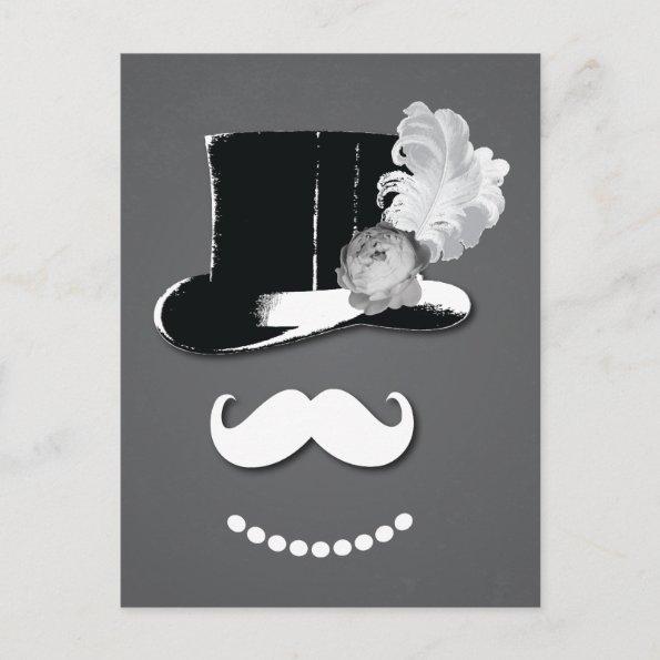 White mustache,top hat, feather and rose postInvitations