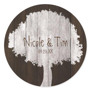 White Oak Tree & Wood Rustic Wedding Favor Sticker