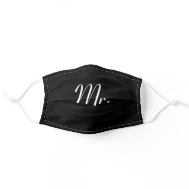 White on Black Mr. Newlywed Groom Wedding Facemask Adult Cloth Face Mask
