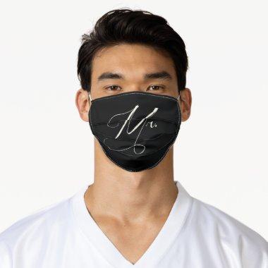 White on Black Mr Newlywed Groom Wedding Facemask Adult Cloth Face Mask