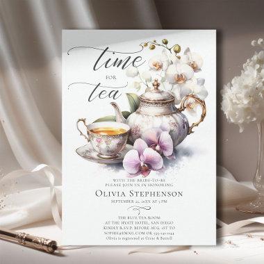 White Orchid Elegant Set Chic Bridal Tea Shower Invitations
