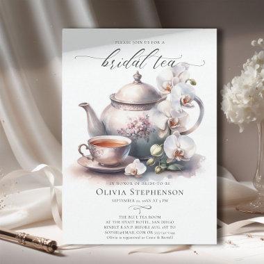 White Orchid Elegant Set Classy Bridal Tea Shower Invitations
