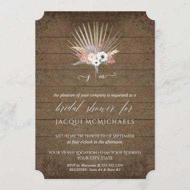 White Orchid Floral Rustic Barn Wood Bridal Shower Invitations