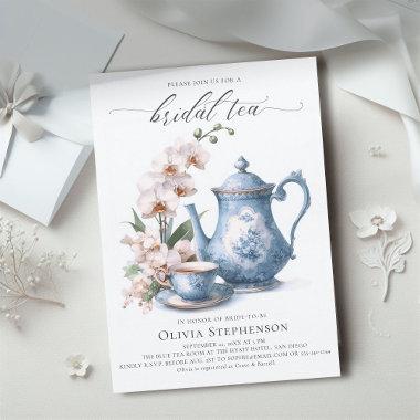 White Orchid Hampton Blue Toile Bridal Tea Shower Invitations
