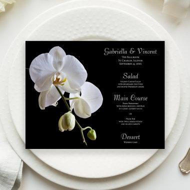 White Orchid on Black Wedding Menu