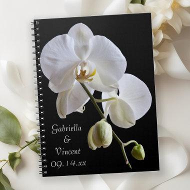 White Orchid on Black Wedding Notebook