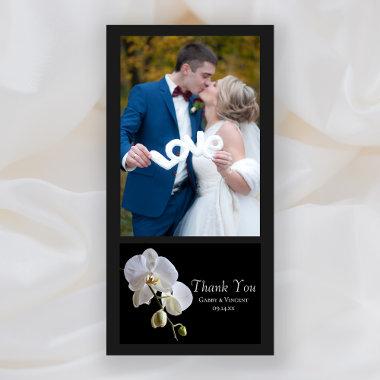 White Orchid on Black Wedding Thank You Photo Invitations