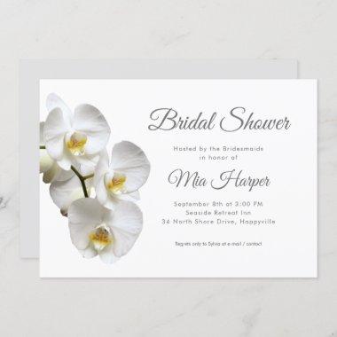 White Orchids Silver Gray Custom Bridal Shower Invitations