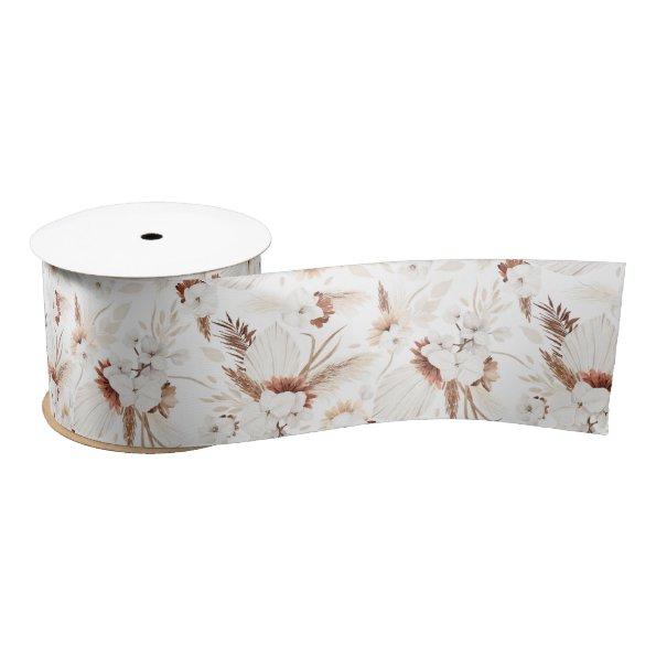 White Orchids Terracotta Flowers Desert Boho Satin Ribbon