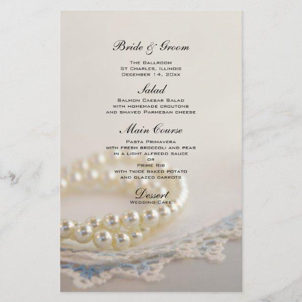 White Pearls and Blue Lace Wedding Menu