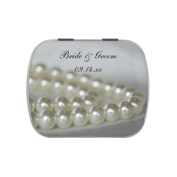 White Pearls Wedding Favor Jelly Belly Tin