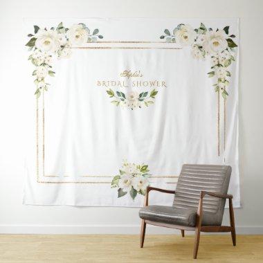 White Peonies Gold Photo Booth Bridal Shower Tapestry
