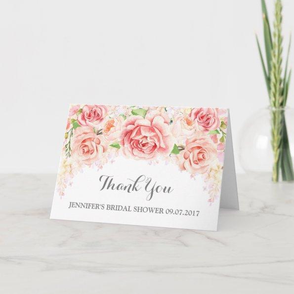 White Pink Floral Bridal Shower Thank You