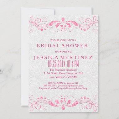 White & Pink Floral Lace Bridal Shower Invite
