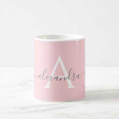 White Pink Name Initial Monogram Elegant Script Coffee Mug