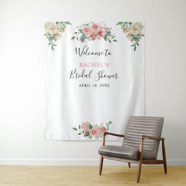 White Pink Rose Watercolor Welcome  Tapestry
