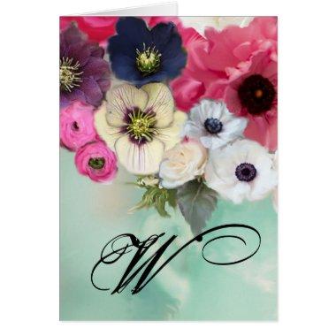 WHITE PINK ROSES AND ANEMONE FLOWERS MONOGRAM