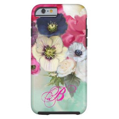 WHITE PINK ROSES AND ANEMONE FLOWERS MONOGRAM TOUGH iPhone 6 CASE