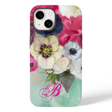 WHITE PINK ROSES AND ANEMONE FLOWERS MONOGRAM Case-Mate iPhone 14 CASE