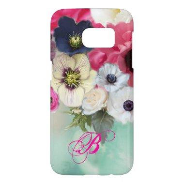 WHITE PINK ROSES AND ANEMONE FLOWERS MONOGRAM SAMSUNG GALAXY S7 CASE