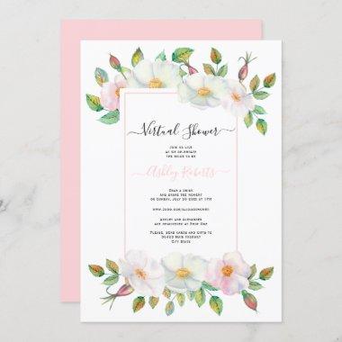 White, pink wild rose floral virtual bridal shower Invitations