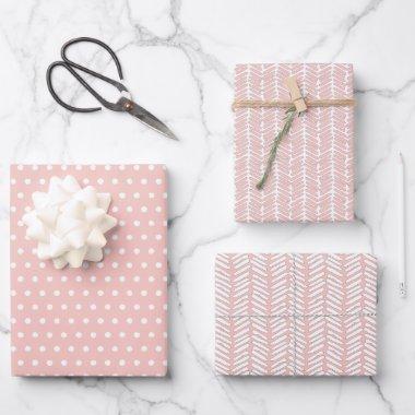 White Polka Dots Chevron Stripes Peach Blush Pink Wrapping Paper Sheets