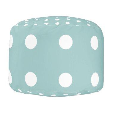 White Polka Dots Geometric Pattern Eggshell Blue Pouf