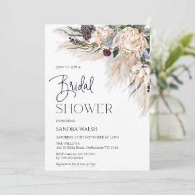 White Protea Pampas Grass Bridal Shower Invitations