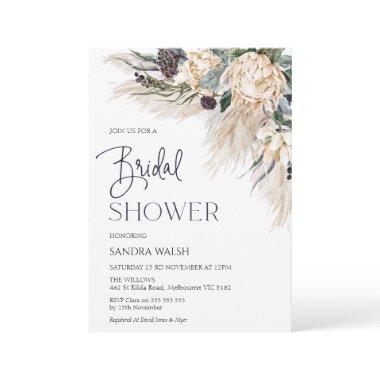 White Protea Pampas Grass Bridal Shower Invitations