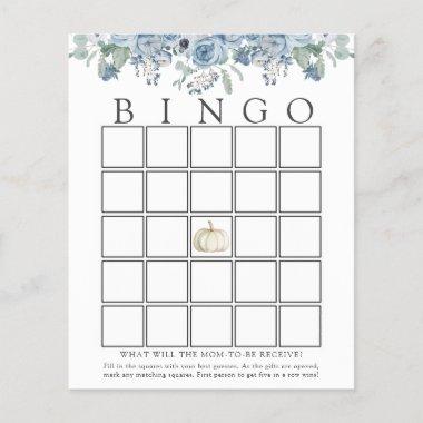 White Pumpkin and Blue Floral Baby Bingo Game Invitations