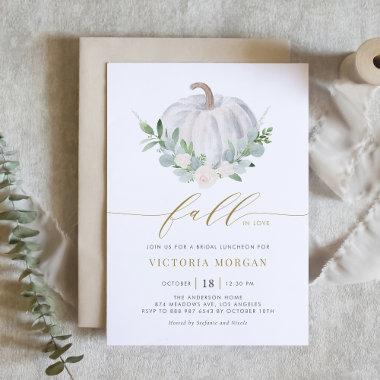 White Pumpkin and Greenery Fall Bridal Luncheon Invitations