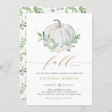 White Pumpkin and Greenery Fall Bridal Shower Invitations