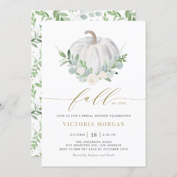 White Pumpkin and Greenery Fall Bridal Shower Invitations