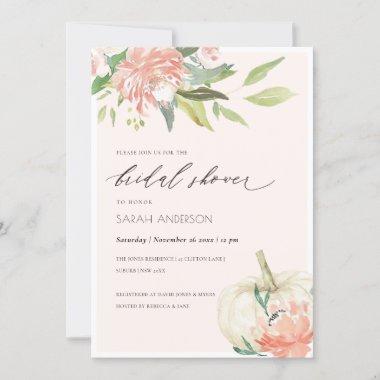White Pumpkin Blush Floral Bridal Shower Invite