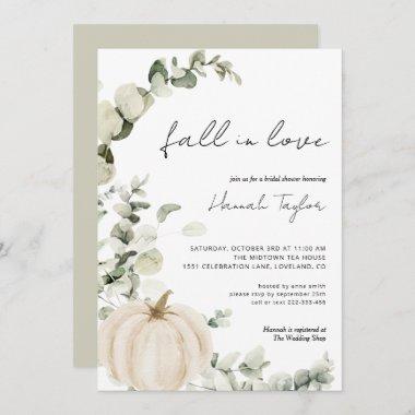 White Pumpkin Eucalyptus Fall Bridal Shower Invitations