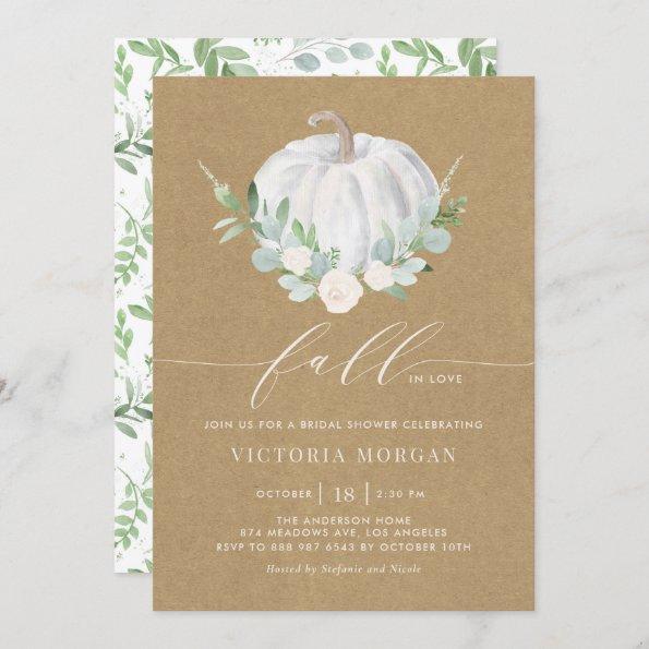 White Pumpkin Kraft Paper Fall Bridal Shower Invitations