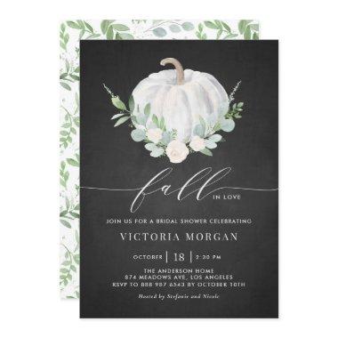 White Pumpkin Rustic Chalkboard Fall Bridal Shower Invitations