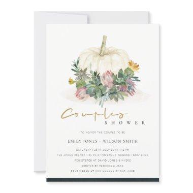 WHITE PUMPKIN SUCCULENT FAUNA COUPLE SHOWER INVITE