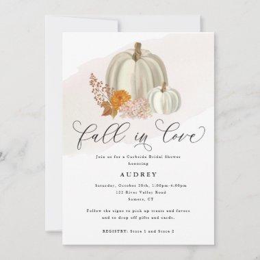 White Pumpkins Fall Flowers Curbside Bridal Shower Invitations
