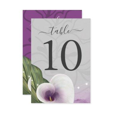 White Purple Calla Lily Wedding Table Number Cards