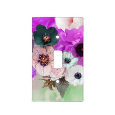 WHITE PURPLE ROSES AND ANEMONE FLOWERS Green Teal Light Switch Cover