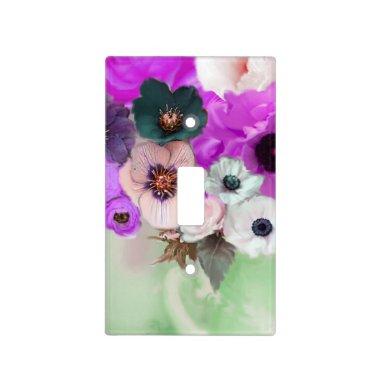 WHITE PURPLE ROSES AND ANEMONE FLOWERS ,Teal Green Light Switch Cover