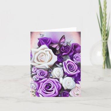 White & Purple Roses Thank You Invitations