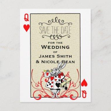 White Rabbit Queen of Hearts Wonderland Save Date Announcement PostInvitations