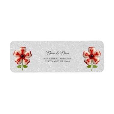 White Red Flower Return Address Label