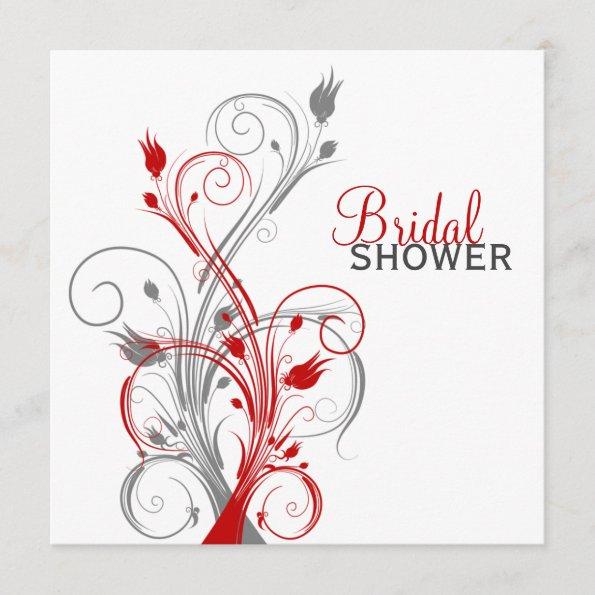 White, Red, Gray Floral Bridal Shower Invitations