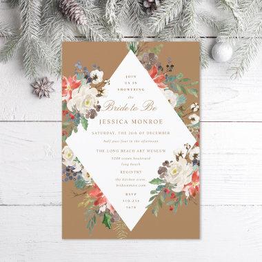 White Red Green Holiday Christmas Bridal Shower Invitations