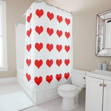 White Red Heart Pattern Colorful Bright Cute Decor Shower Curtain