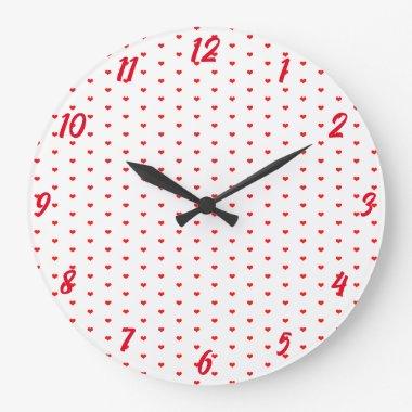 White Red Heart Patterns Cute Valentine's Day Gift Large Clock