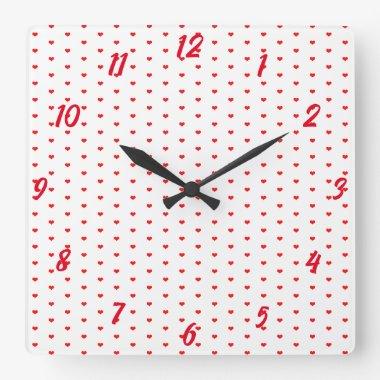 White Red Heart Patterns Cute Valentine's Day Gift Square Wall Clock